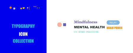 Flat vector illustration with typography, icons, and text related to mindfulness, mental health, and...