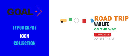 Abstract vector illustration featuring modern typography and minimalist geometric icons on a split...