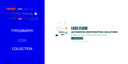 Vector graphic featuring automated dropshipping solutions with logistics icons, alongside a...