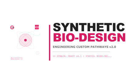 Abstract illustration of synthetic bio-design, genetic engineering, DNA, yeast strain modeling,...