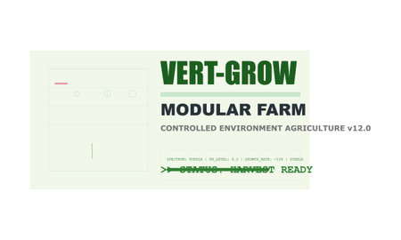 Digital interface for vertical farming with 'Harvest Ready' status and growth data on light green...