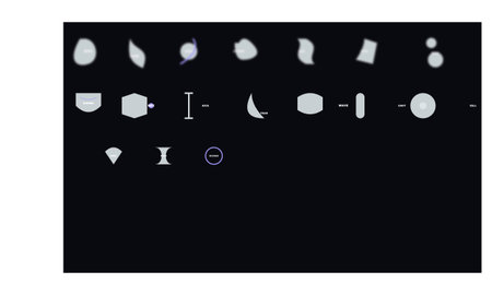 Abstract minimalist geometric shapes, gray and purple on black, ideal for modern technology design...