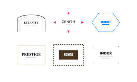 A set of six distinct, minimalist  designs arranged in a grid, featuring various shapes including...