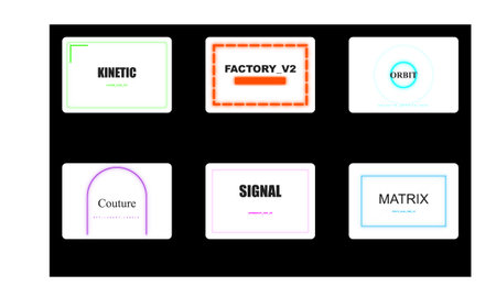 A set of six rectangular interface elements arranged in a grid against a solid black background....
