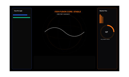 This image features a high-tech digital monitoring interface for an ITER fusion reactor. The central...