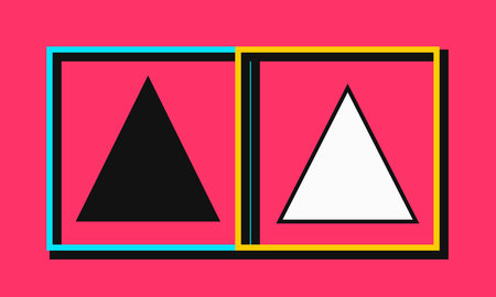 A vibrant digital artwork set against a bright pink background, displaying two side-by-side squares....