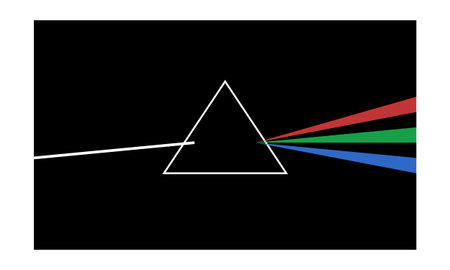 A clean, minimalist digital illustration featuring a white triangular prism centered against a solid...