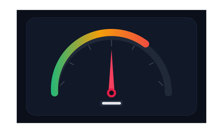 A flat vector-style graphic of a speedometer or gauge icon set against a dark navy rectangular...
