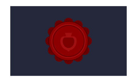 A digital illustration featuring a classic red wax seal centered against a dark navy blue backdrop. The seal has a traditional scalloped edge and contains a subtle, stylized heart-shaped emblem in the center, evoking a sense of formal authentication, romantic correspondence, or vintage letter sealing.のイラスト素材