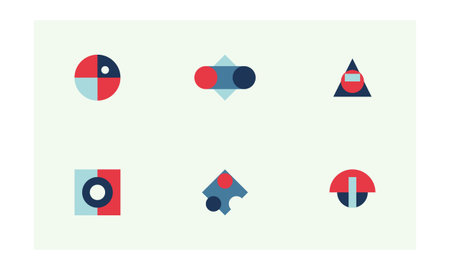 This image features a collection of six distinct geometric icons arranged in a grid of two rows and...