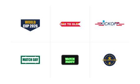 A set of six digital graphic designs related to soccer or football events. The collection includes a...