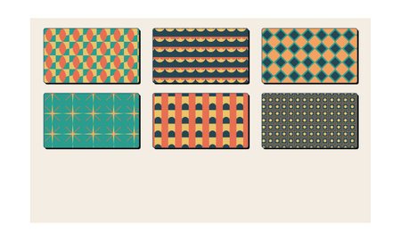 This image features a collection of six distinct abstract geometric patterns, presented in two rows...