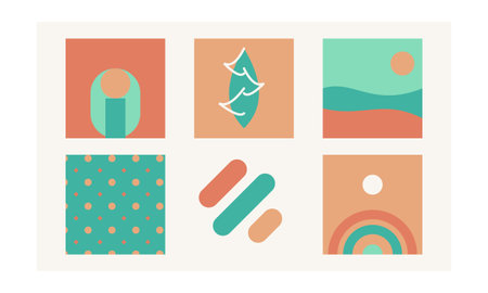 This image displays a set of six unique pixel art squares arranged in a two-by-three grid. Each...