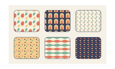 This professional set contains six diverse repeating patterns with hand-drawn aesthetic, showcasing...