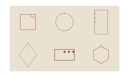 A collection of six minimalist geometric frames featuring subtle ethnic motifs like triangles and...