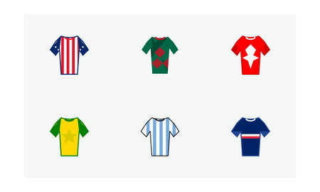 A comprehensive set of six stylized football shirt icons featuring national colors from USA Mexico...