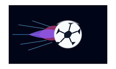 Stylized soccer ball with geometric patterns streaks across dark background leaving vibrant purple...