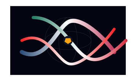This conceptual artwork features vibrant gradient ribbons interwoven across a minimalist globe...