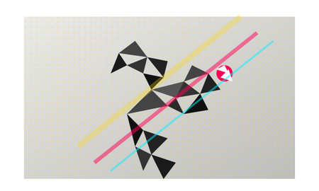 This abstract low poly geometric artwork depicts a dynamic striker in action featuring black...