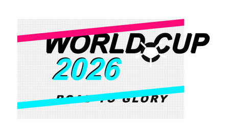 Modern graphic design showcasing World Cup 2026 lettering alongside a soccer ball graphic and...