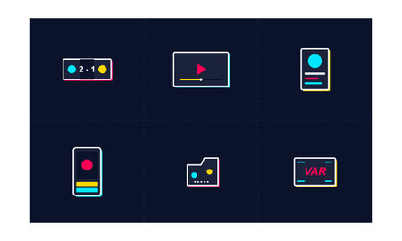 A collection of vibrant graphic user interface elements designed for live sports television...