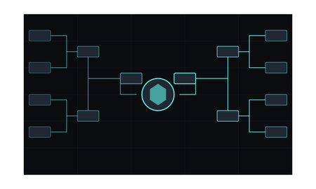 This digital infographic features a neon cyan tournament bracket on a dark background with a grid pattern illustrating the progression of teams through sports competition.のイラスト素材