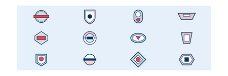 A collection of various nautical-themed geometric badges featuring halftone dots and wavy patterns...