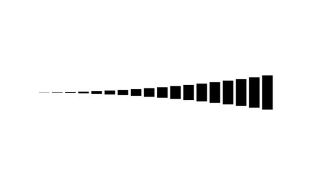 A series of solid black rectangular shapes gradually increasing in height and width to create a...