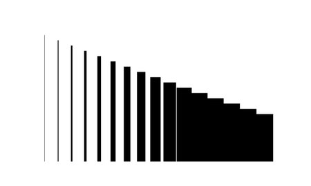 A series of solid black columns arranged in a sequence that decreases in height while simultaneously...