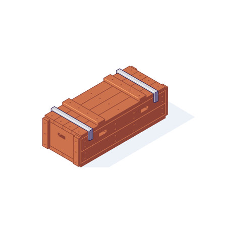 Wooden isometric box for cargo and shipping or warehoue concept. Close package from wood for delivery goods. Export and import container in isolated vector illustration.のイラスト素材