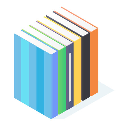 Books stack isometric. Pile of standing paperback literature with hardcover.のイラスト素材