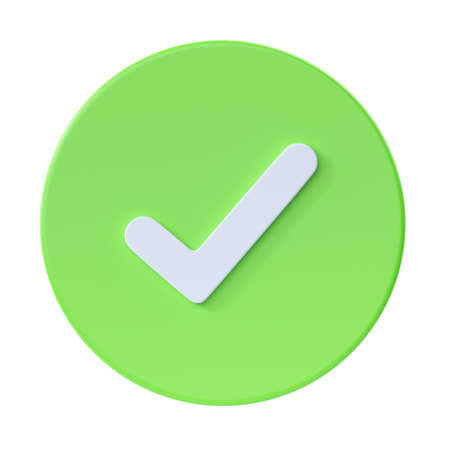 Check 3d render icon - checklist symbol, ok button and success green illustration. Accept checkbox, select checkmarkの写真素材