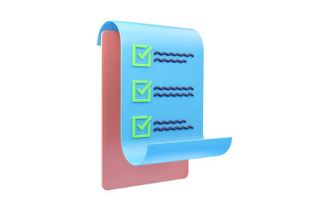 Checklist 3d render - paper check list with questionnaire, survey clipboard and test check form....