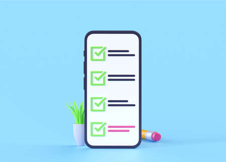 Check 3d render illustration - checkbox button, ok concept and success green icon with phome. Accept checkmarkの写真素材
