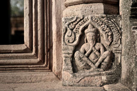 Bas Relief carvings at Prasat Hin Phanom Rung ( Phanom Rung Stone Castle), is a Khmer temple complex set on the rim of an extinct volcano at 402 metres (1,319 ft) elevation at Phanom Rung Historical Parkのeditorial素材