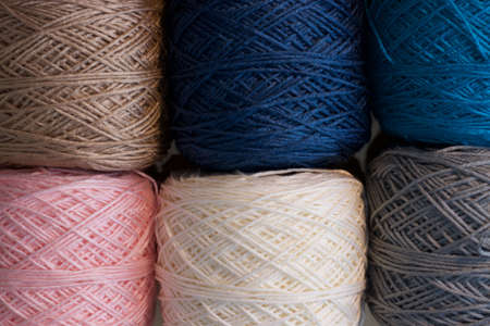 Balls of wool cotton silk yarn side view