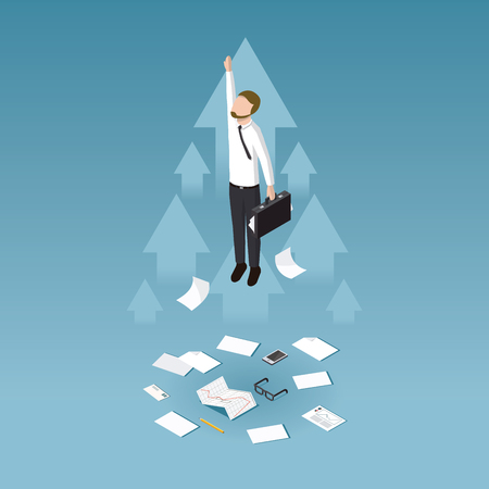 Profit increase and business success isometric concept vector illustration. Business man has unexpected a big profit and got his business extended.のイラスト素材