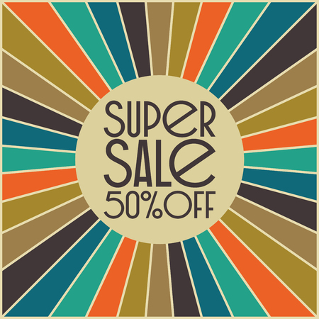 Abstract vintage mid century super sale card design. Abstract geometric stripe background.のイラスト素材