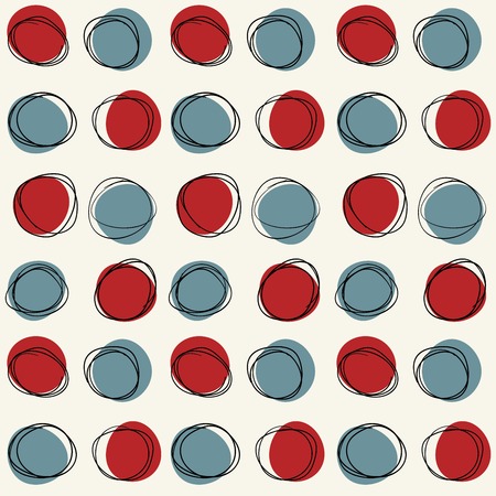 Vector seamless mid century circle pattern. Doodle retro sketchy design.のイラスト素材