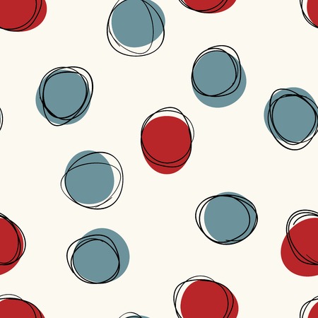 Vector seamless mid century circle pattern. Doodle retro sketchy design.のイラスト素材