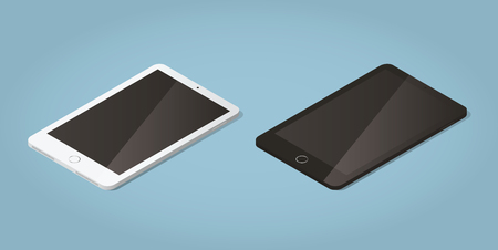 Isometric vector illustration of realistic tablet in two colors - black and white.のイラスト素材