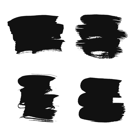 Collection of black ink brush strokes. Vector grunge splatter stains isolated on white background. Artistic backdrop for logos, banners and headlines.のイラスト素材