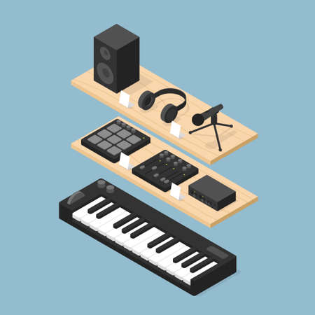 Music Equipment Store Isometric Illustrationのイラスト素材