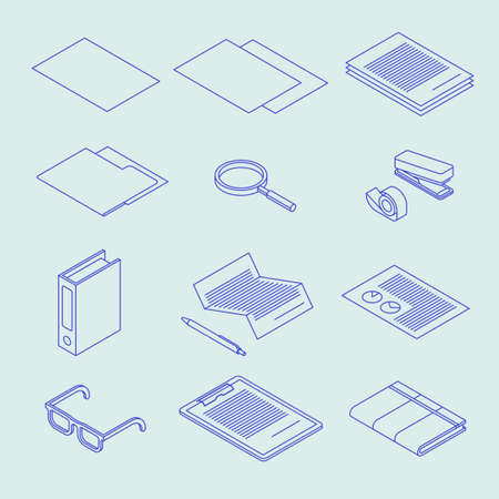 Isometric Linear Document Icon Setのイラスト素材