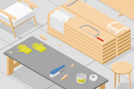 Isometric Woodworking Workshop Illustrationのイラスト素材