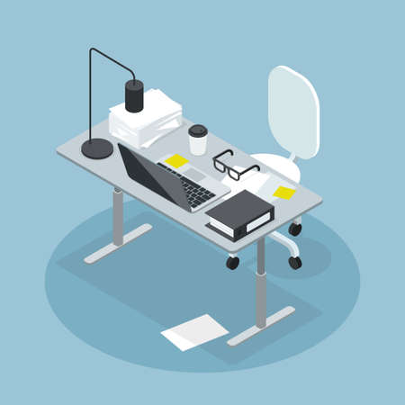 Isometric Office Personal Workspace Illustrationのイラスト素材