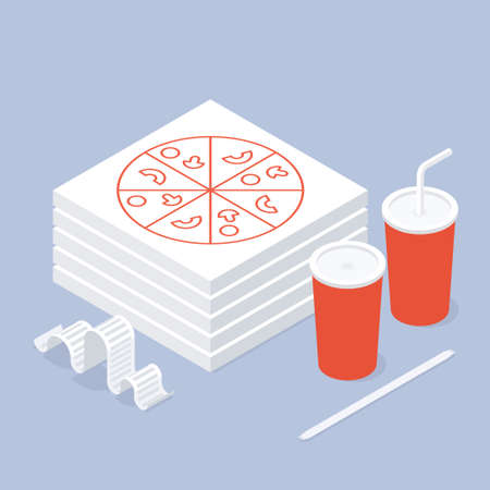Fast Food Pizza Soda Order Isometric Illustrationのイラスト素材