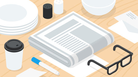 Morning Newspaper Breakfast Isometric Illustrationのイラスト素材