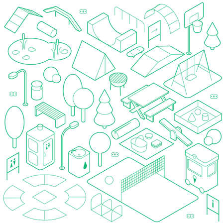 Isometric Park Objects Setのイラスト素材