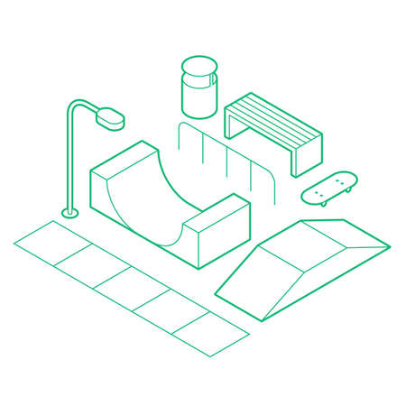 Isometric Skate Park Outline Illustrationのイラスト素材
